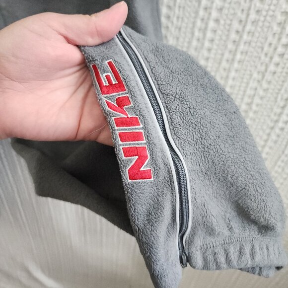 Vintage Nike Gray Fleece Sweatpants XXL Red Embroidered Logo Baggy Fit Retro - Picture 8 of 12